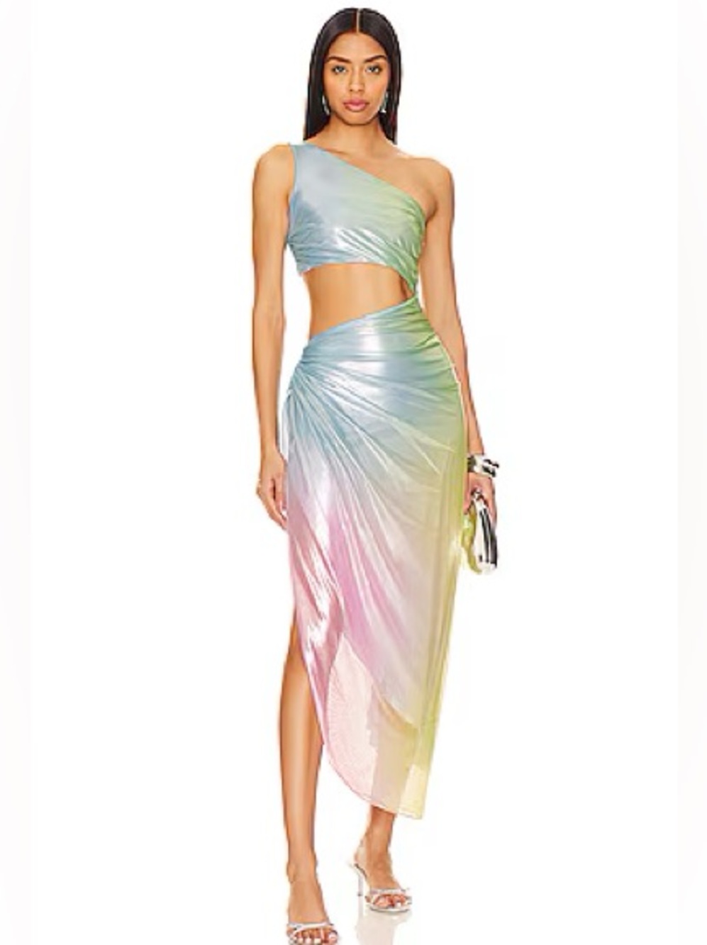Zadeh Midi Dress, Opalo rainbow metallic dress size Small